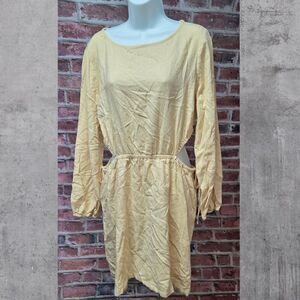 Universal Thread Tan Mini Dress Large Balloon Sleeve Side Cutout A-Line Linen